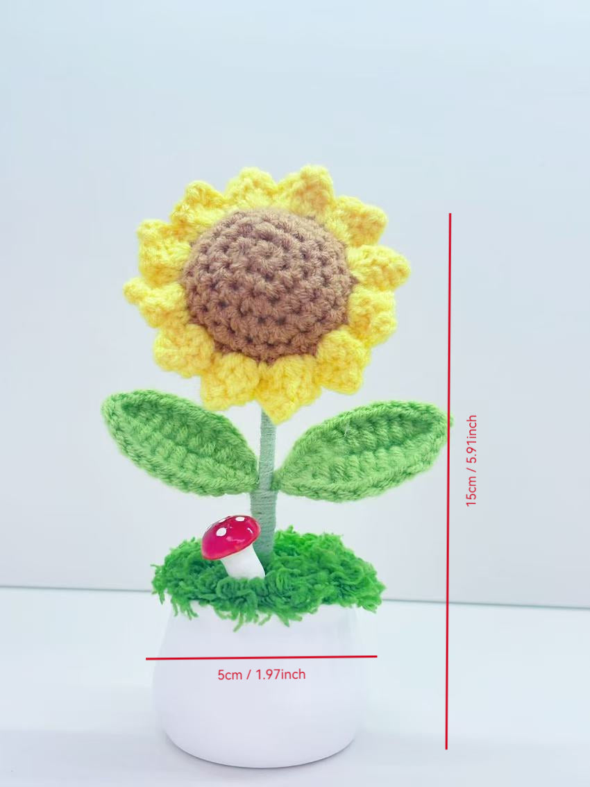 5 crocheted sunflower potted plants
