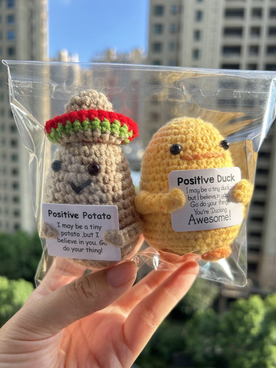 Crocheted potato and duck combination